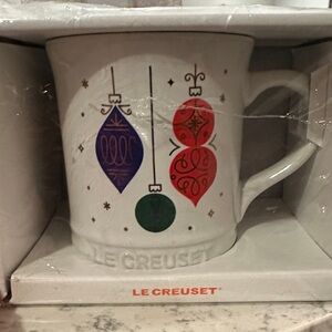 Le Creuset Festive Ornament Mug - White with Red, Green, Blue NEW